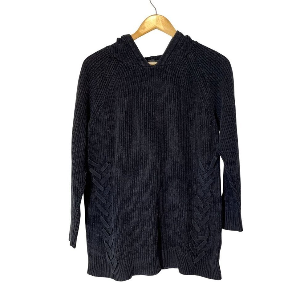 Torrid Black Braided Detail Knit Hooded Long sleeves Women's Sweater Size 0 (12)